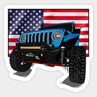 Jeep with American Flag - Light Blue Essential Sticker